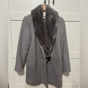 Forever 21 Gray Coat with Removable Faux Fur Collar, Size: S
